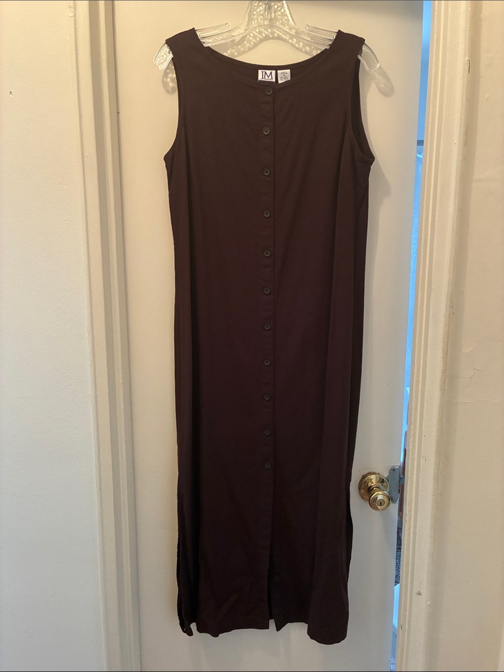 JM Collection Brown Sleeveless Button-Front Maxi Dress
